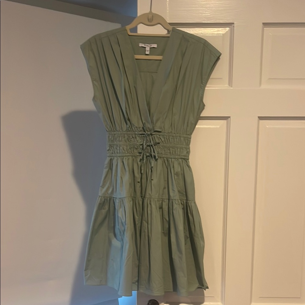 Derek Lam Green Ruched Tie Front Mini Dress